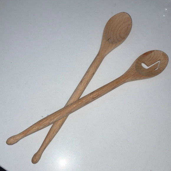 Cooking Wooden Spoons Set of 2 new handmade one has musical clef design - Picture 1 of 10